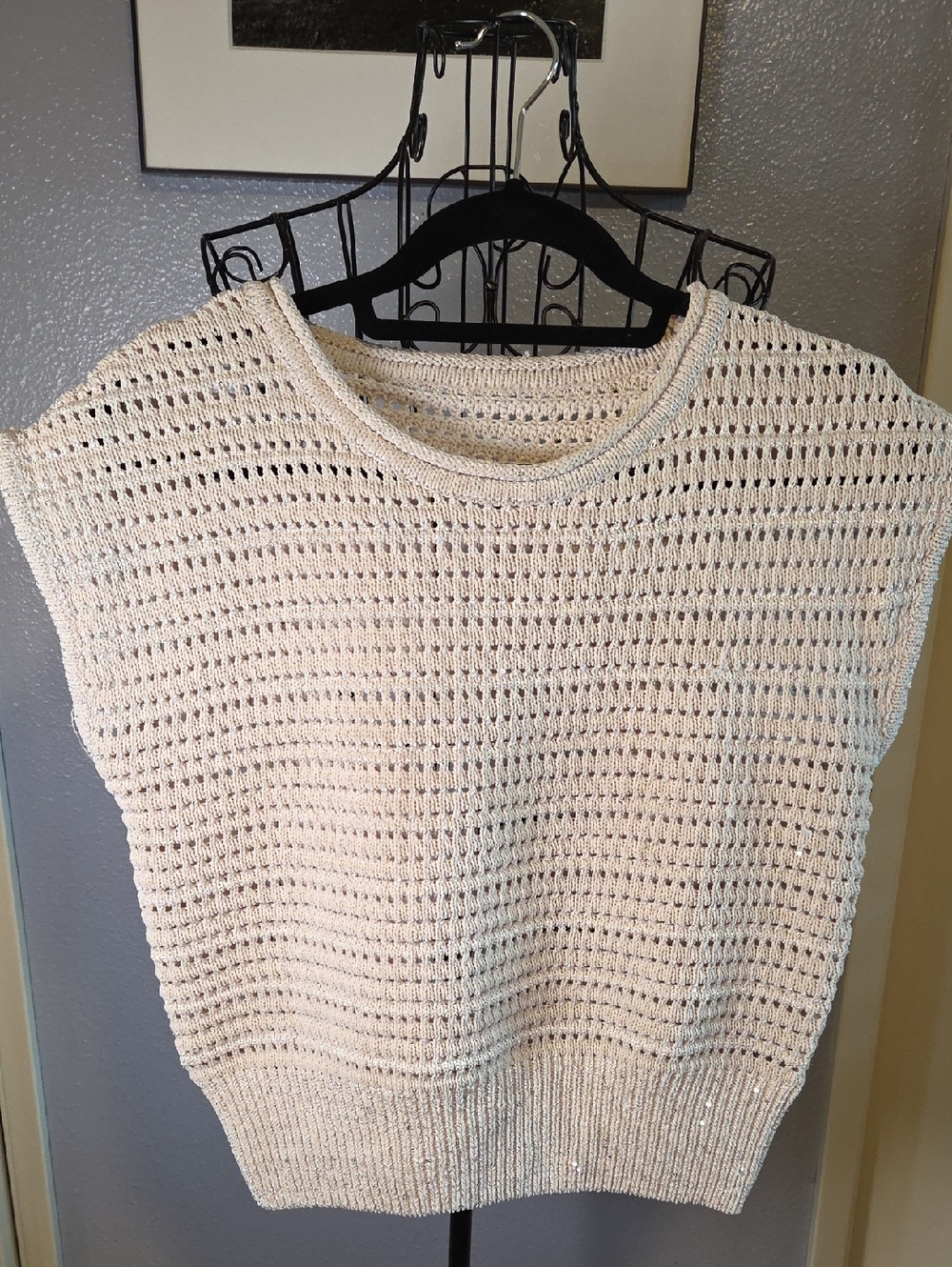 Women's Cream Open-Knit Sleeveless Sweater Vest